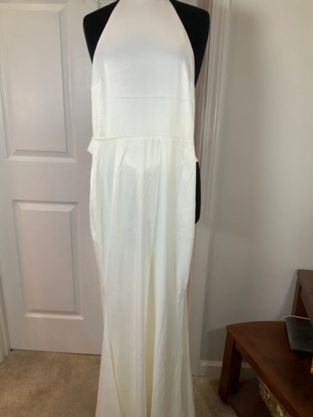 Saints and Secrets NWT White Satin Halter Maxi Dress Open Back Bow Bridal Small - Picture 5 of 12